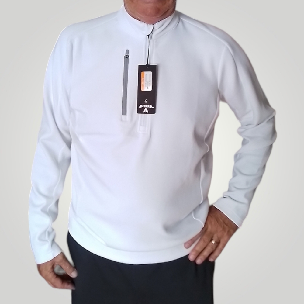 NWT Antigua Generation Men's White 1/4 Zip Pullover, Lightweight, Long